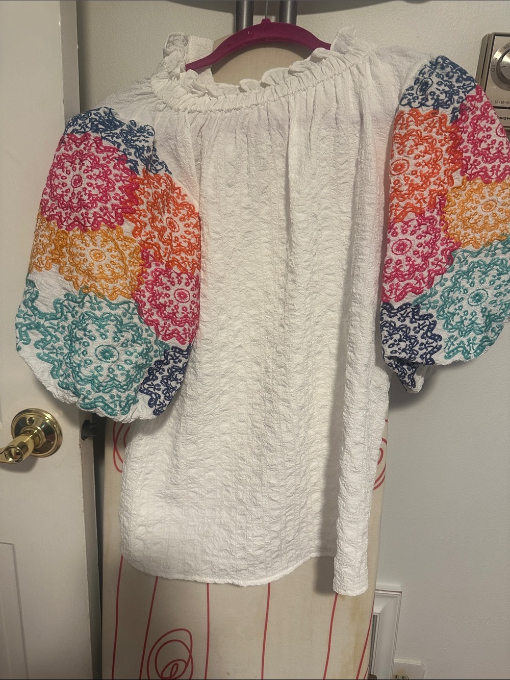THML White Peasant Top with Multicolor Embroidery